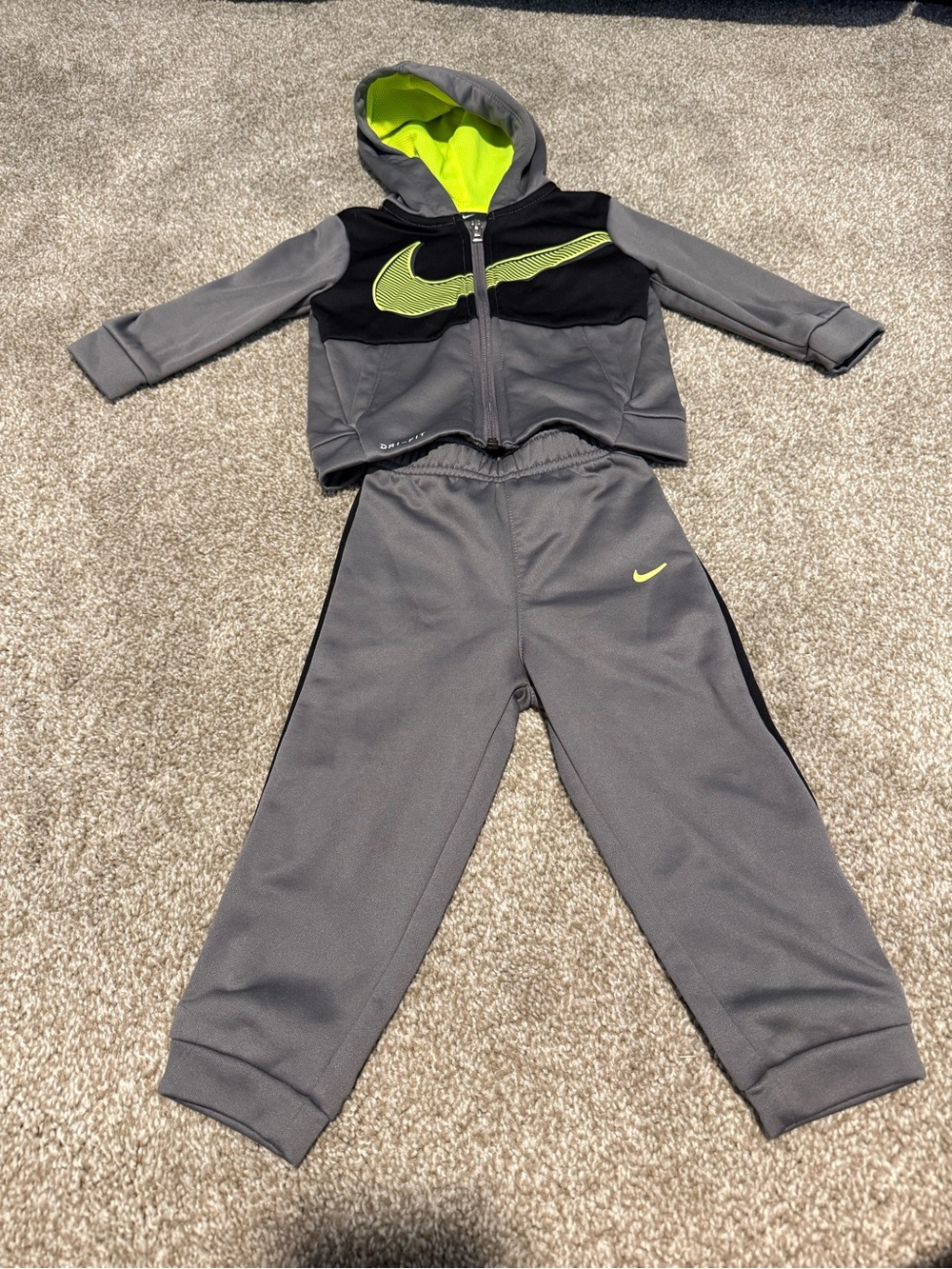Nike Kids Gray Sweatshirt & Joggers Set with Neon Green Accents
